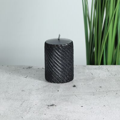 Pillar candle twist glittered, 7 x 7 x 10 cm, black, 794308