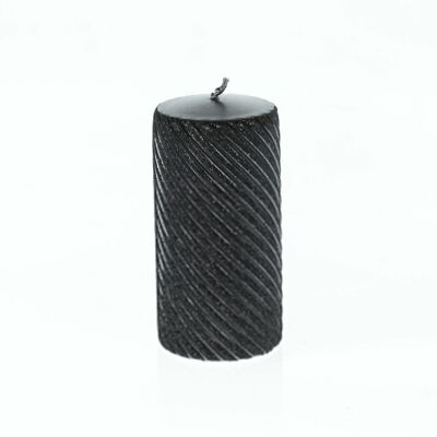 Pillar candle twist glittered, 7 x 7 x 14 cm, black, 794315