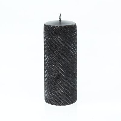 Pillar candle twist glittered, 7 x 7 x 18 cm, black, 794322