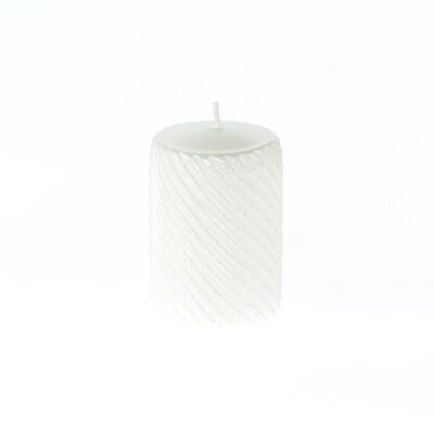 Pillar candle twist glittered, 7 x 7 x 10 cm, white, 794339