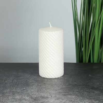 Pillar candle Twist tinsel, 7 x 7 x 14 cm, white, 794346