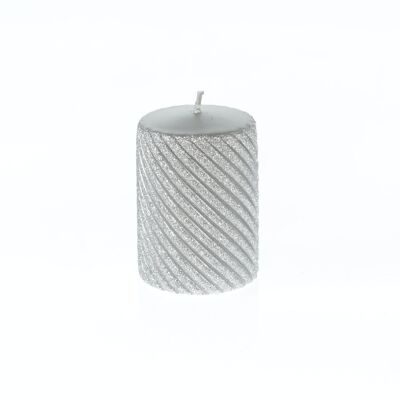 Pillar candle Twist tinsel, 7 x 7 x 10 cm, silver, 794360