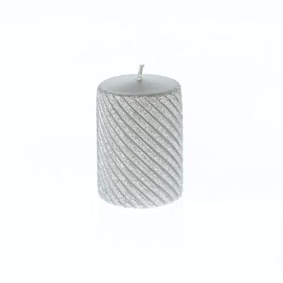 Candela a colonna Twist tinsel, 7 x 7 x 10 cm, argento, 794360