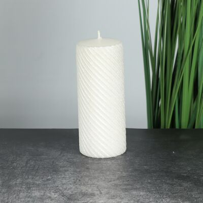 Pillar candle twist glittered, 7 x 7 x 18 cm, white, 794353