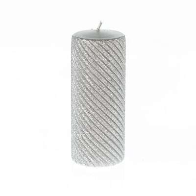 Pillar candle twist glittered, 7 x 7 x 18 cm, silver, 794384