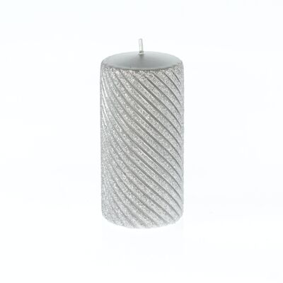 Pillar candle Twist tinsel, 7 x 7 x 14 cm, silver, 794377