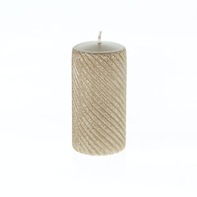 Stumpenkerze Twist geflittert, 7 x 7 x 14 cm, champagne, 794407