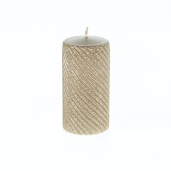 Bougie pilier twist pailleté, 7 x 7 x 14 cm, champagne, 794407 1