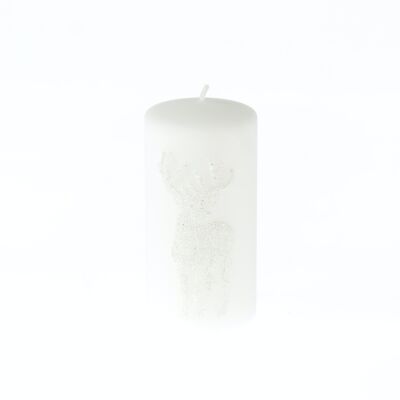 Pillar candle with reindeer, 7 x 7 x 14 cm, white, 794520