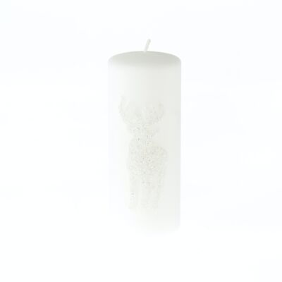 Pillar candle with reindeer, 7 x 7 x 18 cm, white, 794537