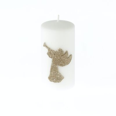 Pillar candle with angel, 7 x 7 x 14 cm, white/champagne, 794735