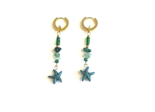 Earrings green starfish and natural stone