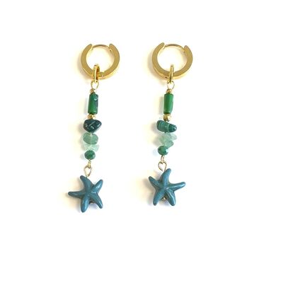 Earrings green starfish and natural stone