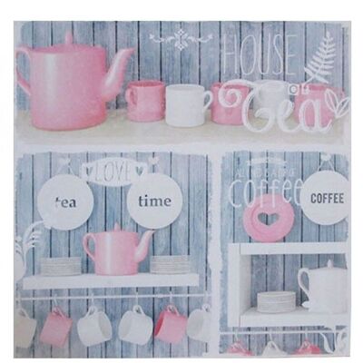 Set of 2 paintings on canvas themed TEA & COFFEE TIME in pastel shades 60x2x60cm