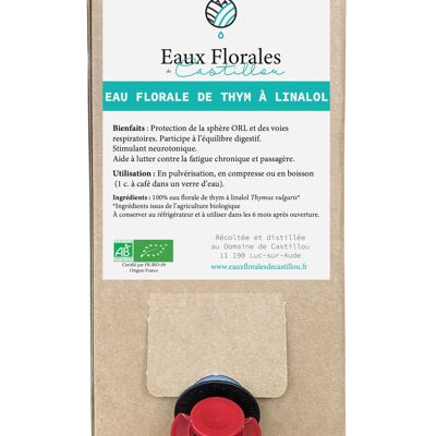 Agua floral de Tomillo Ecológica con linalol - Bag-in-Box 3L