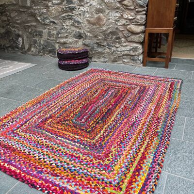 Tapis multicolore SUNDAR tressé avec tissu recyclé