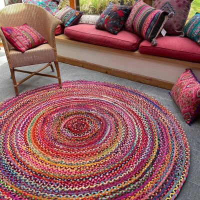 SUNDAR Tapis Rond Multicolore Tressé avec Tissu Recyclé