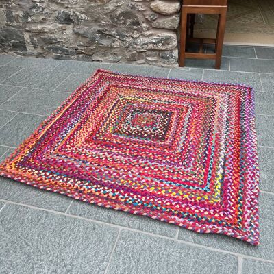 SUNDAR Square Multicolour Braided Rug from Ethical Source
