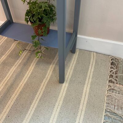 VARCA Grey Rug Striped Design Cotton and Jute Yarn