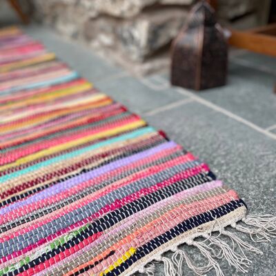 SHANTI Shabby Chic Rag Tapis Tissage Plat Multicolore