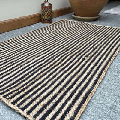 Tapis rectangulaire en jute tressé beige noir CHAKKAR DARK Stripe