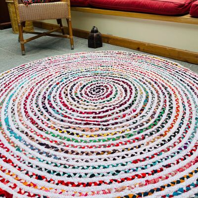CARNIVAL White Cotton Round Circles Rug with Multi Colours