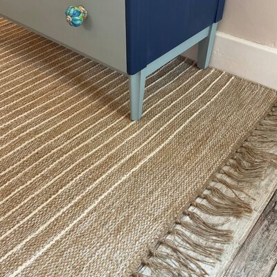 BEKAL Flat Weave Rug Striped Design Cotton and Jute