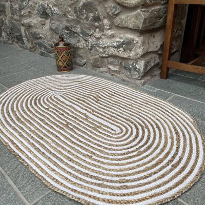 CHAKKAR PALE Stripe Oval Jute Beige Flurteppich