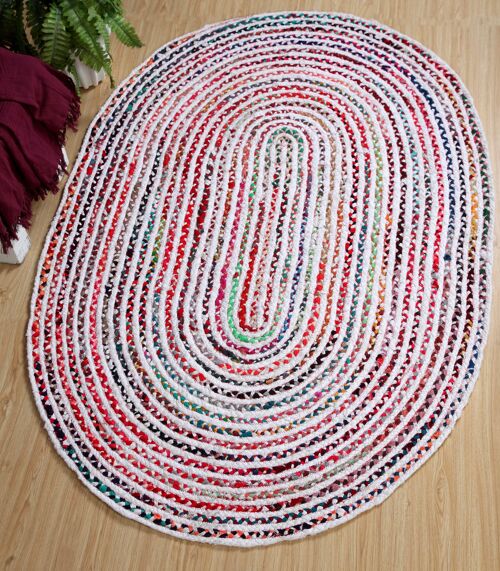 CARNIVAL Oval White Cotton Rug with Multi Colour Fabric