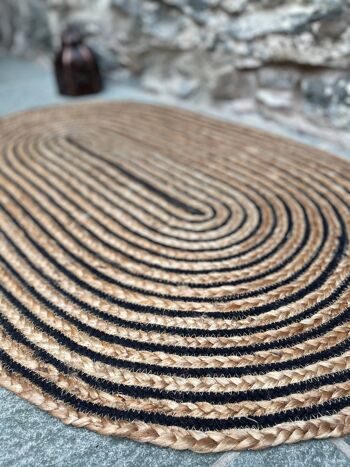 Tapis CHAKKAR DARK Stripe Ovale Jute Beige Noir 3