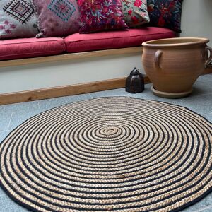 CHAKKAR DARK Stripe Tapis Rond Jute Tressé Beige Noir