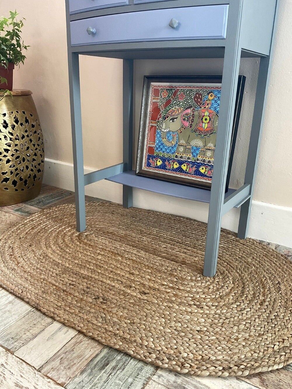 DHAKA Oval Jute Rug Hand Woven Mat with Natural Fibre