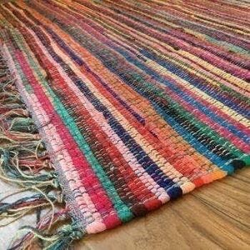 FESTIVAL Boho Tapis Tissage Plat Multicolore avec Pompons 2