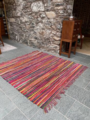 FESTIVAL Boho Tapis Tissage Plat Multicolore avec Pompons 3