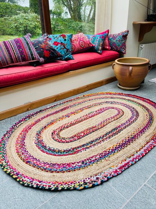 FIESTA Oval Rug Braided Jute Hand Woven with Multi Colour