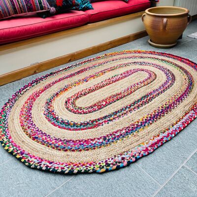 FIESTA Oval Rug Braided Jute Hand Woven with Multi Colour