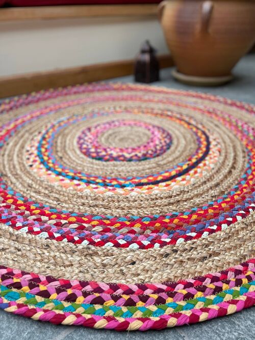 FIESTA Round Rug Jute Hand Woven with Recycled Fabric