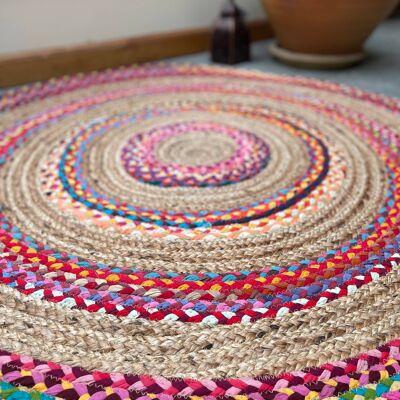 FIESTA Round Rug Jute Hand Woven with Recycled Fabric