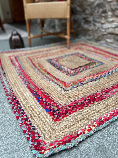 FIESTA Square Rug Jute and Multi Colour Recycled Fabric