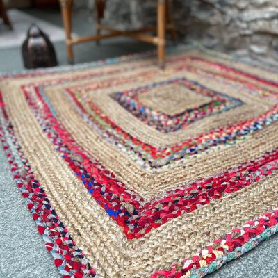 FIESTA Square Rug Jute and Multi Colour Recycled Fabric