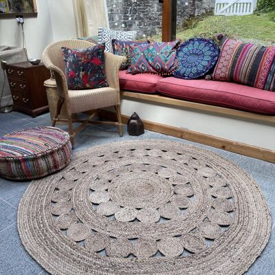 GHERANA Circle Rug Jute in Flat Weave Round Design