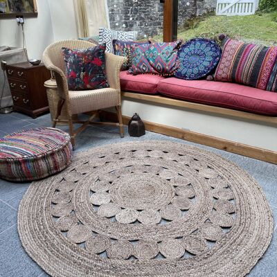 GHERANA Tapis Cercle Jute Tissage Plat Design Rond