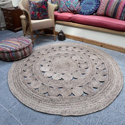 GHERANA Circle Rug Jute in Flat Weave Round Design