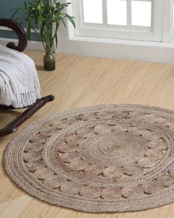 GHERANA Tapis Cercle Jute Tissage Plat Design Rond 3