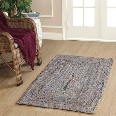JEANNIE Rectangle Rug Braided Jute with Recycled Blue Denim