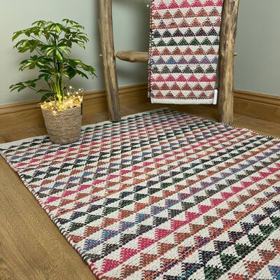 KARAL Pink Multicolour Triangle Bunting Stripe Cotton Rug
