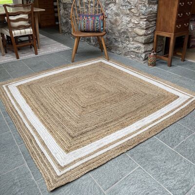 KHIDAKEE Square Border Natural Beige Rug Woven with Jute