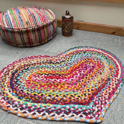 Prem Love Heart Rug Multi Colour Recycled Fabric 60 cm x 90 cm