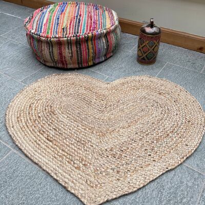 Alfombra Prem Small Love Heart de yute natural 60 cm x 90 cm