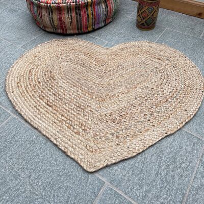 Prem Kleiner Liebesherz-Teppich aus natürlicher Jute, 60 cm x 90 cm